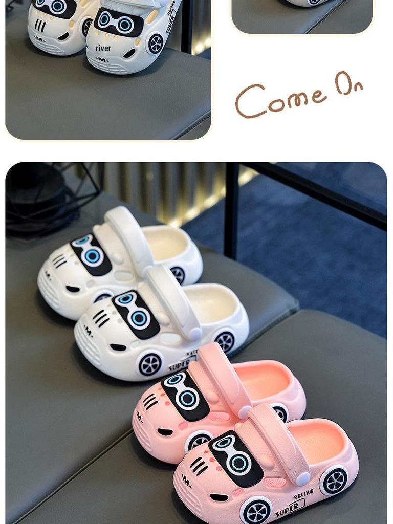 Sandalias de Verano para Niños con Dibujos Animados, Suela Suave Antideslizante - Cerradas para Interior/Exterior, Diseño de Coche