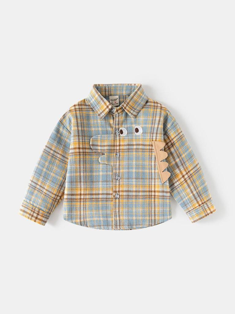 Jungen Retro Karomuster Langarmhemd mit Farbblock und Revers