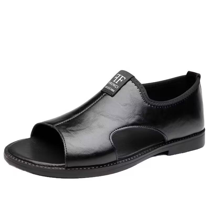 Men's Plus Size 48 Casual Leather Sandals, Summer 2025 Non-Slip Breathable Driving Shoes.