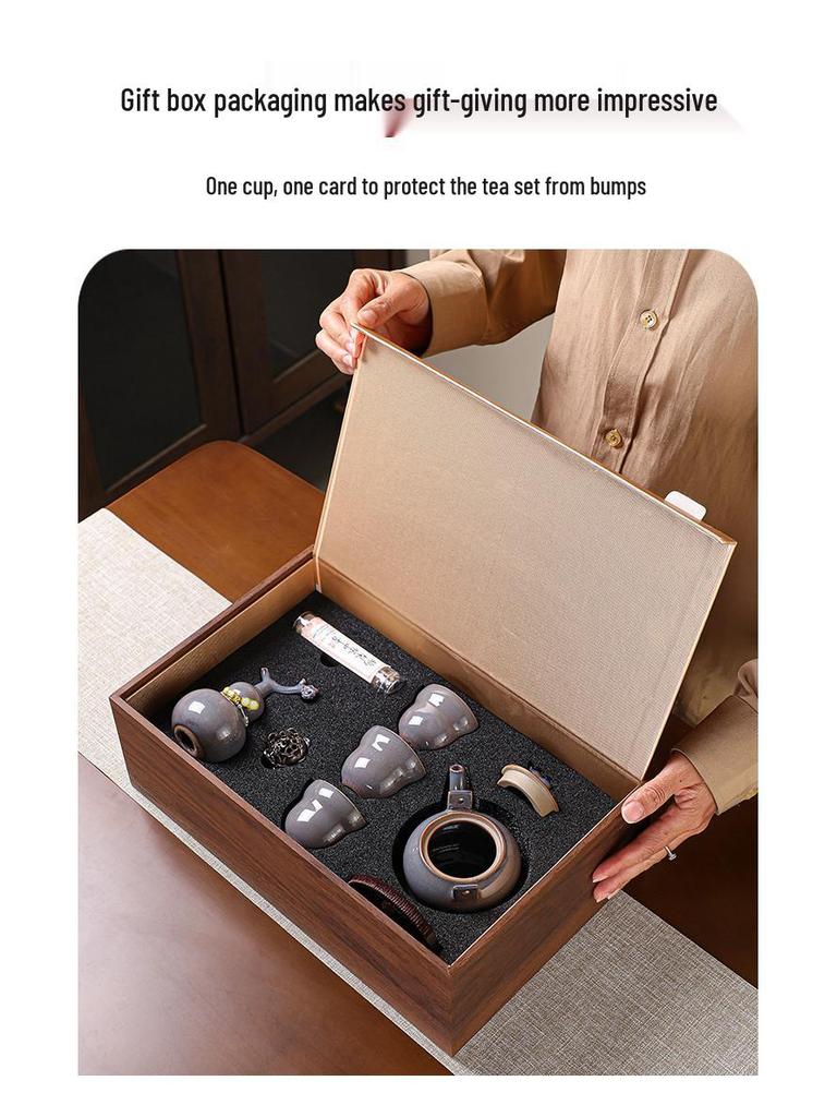 Fu Lu Ceramic Tea Set: Kung Fu Style Chinese Tea Brewing Gift Box for Incense Ceremony & Housewarming