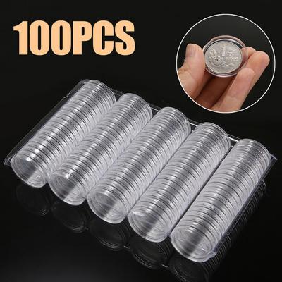 100 Pcs 27mm Coin Capsules Clear Round Shaped Acrylic Souvenir Coin Capsules Holder Box Case Coin Collection For Award Ceremony