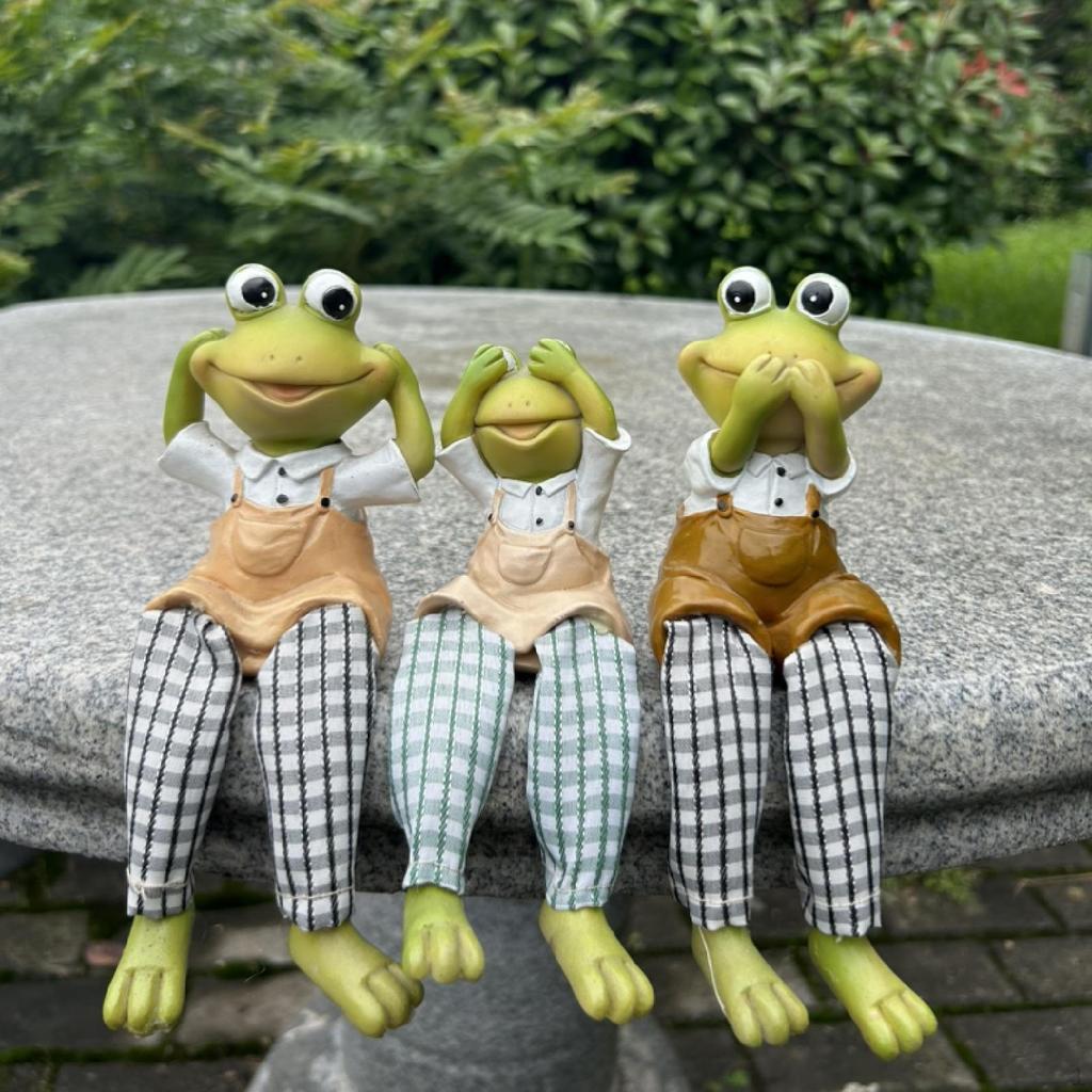 3x Frog Garden Statues Long Legs Figurines Outside Decoration Animal Sculptures for Lake Birthday