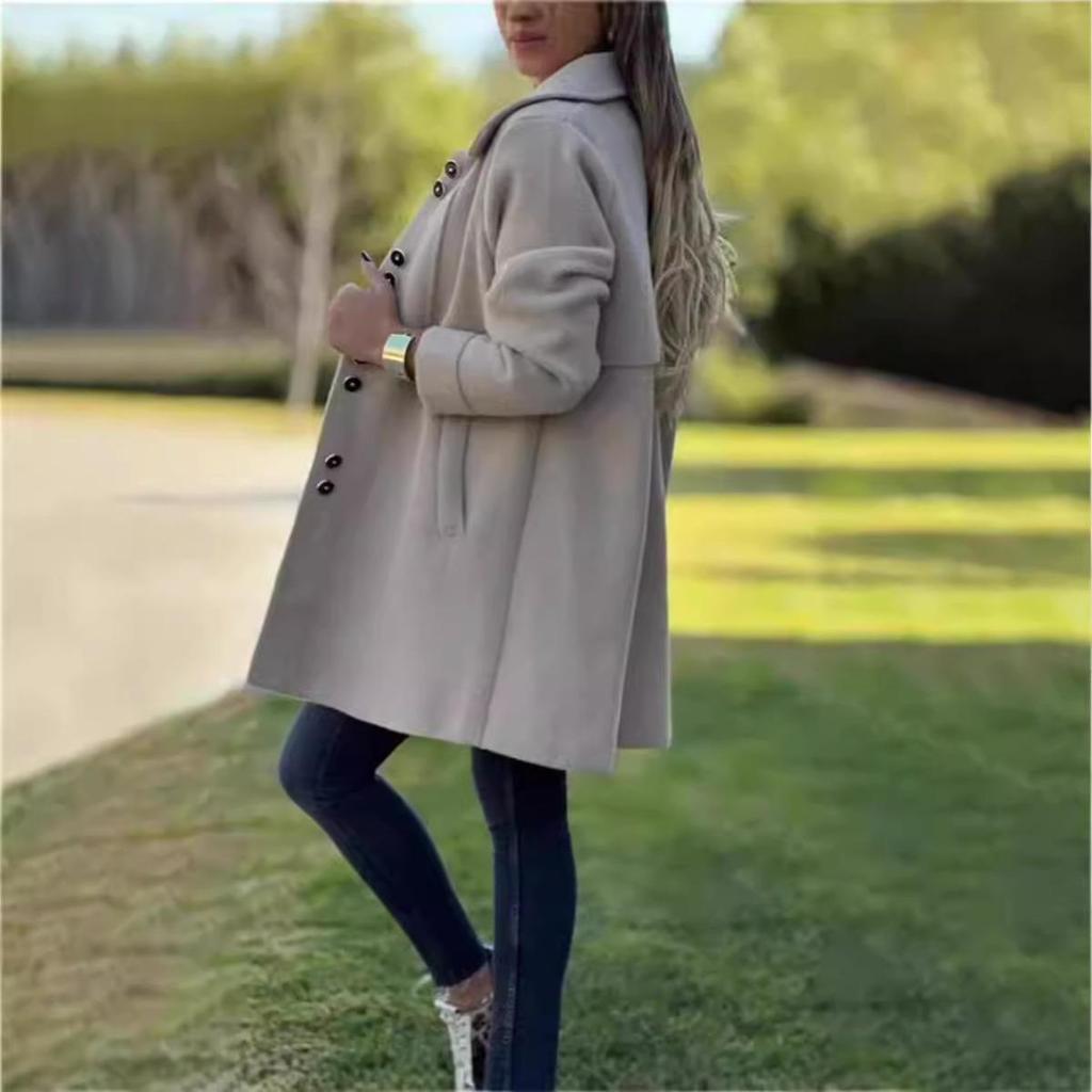 Autumn Winter Fashion Wool Blend Coat Women's Single Breasted Warm Outerwear with Fleece Lining