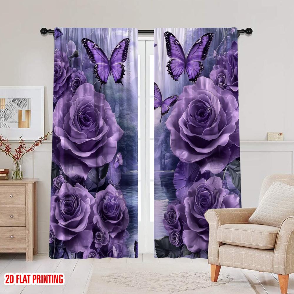 2pcs,2D Plane Printing Pattern Curtains Purple Dreamscape Versatile 100% Polyester (without Rod) Versatile All Ldeal for