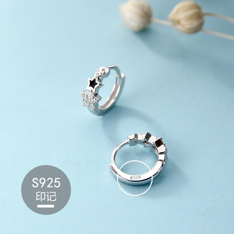 925 Sterling Silver Star Hoop Earrings Trendy Fashion Zircon Jewelry for Wedding or Party