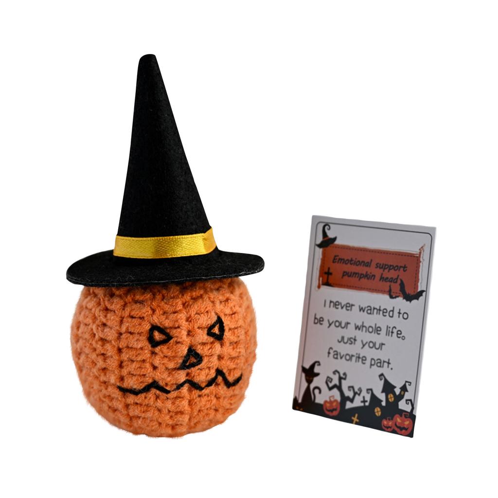 Halloween Plush Pumpkin Doll Handmade Knitted Decor Witch Hat Ornament Spooky Party Favor Emotional Support Gift Festive