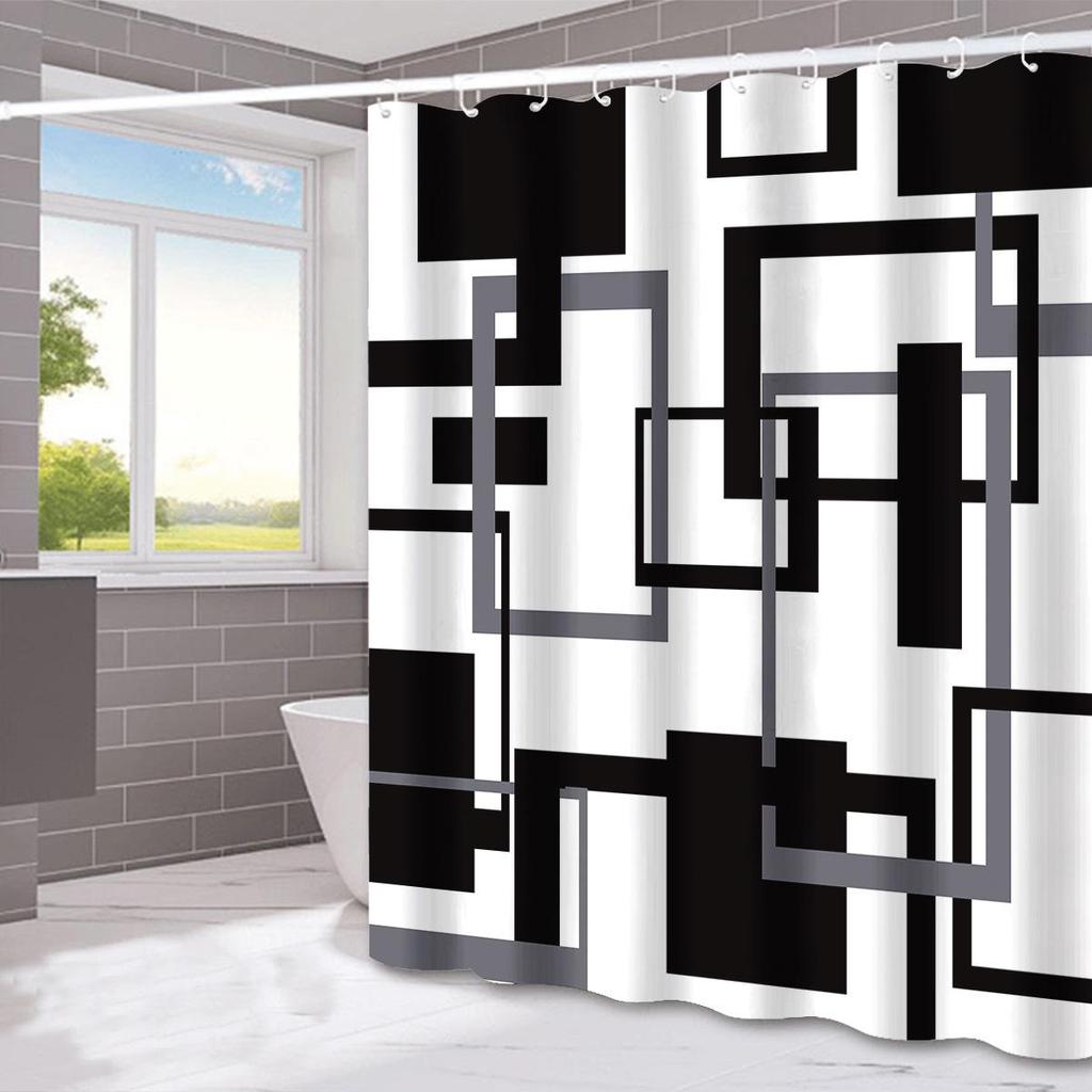 Waterproof Geometric Stripe Shower Curtain - Mildew-Proof Bathroom Partition