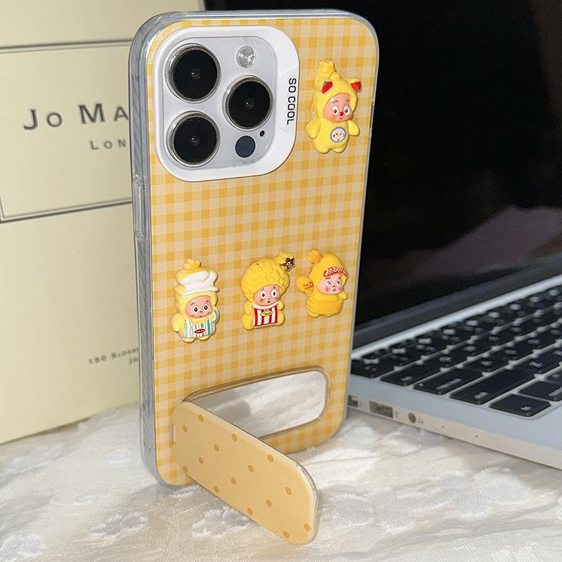 iPhone 16 Pro Max Star Yellow Plaid Cartoon Summer Case for Girls