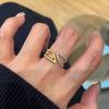 Open Ring Hollow Gold Leaf Vintage Style Luxury Womens Jewelry with Diamond Accents