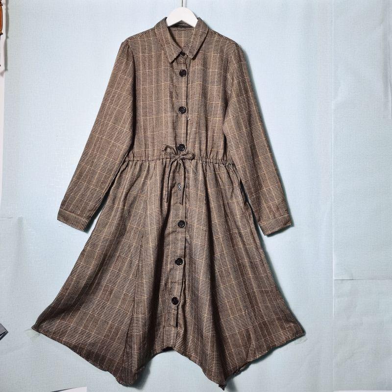 Export Export Cut Label Waist-Controlled Lace-up Long Sleeves Open Heart Dress Women's Long Shirt Dress Large Skirt Artistic Fan Qiu