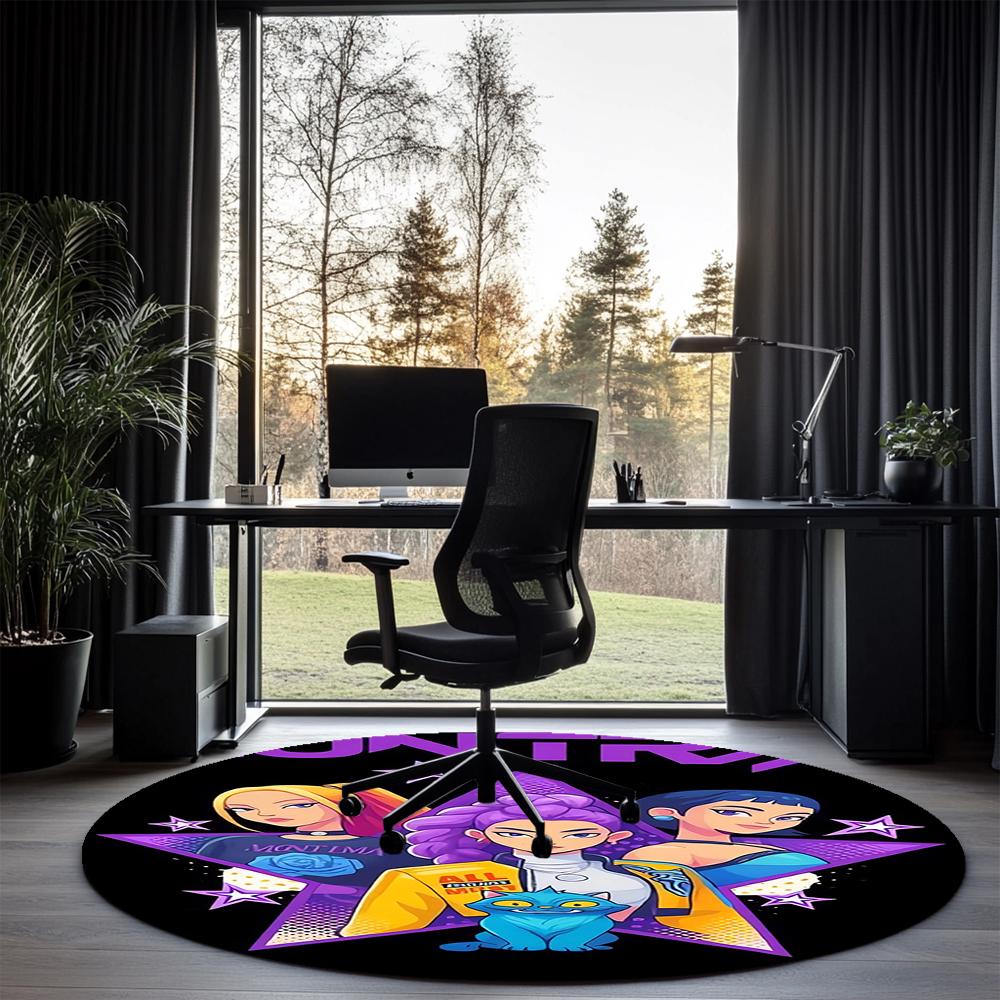 KPop Demon Hunters Printed Round Rug Carpet Chair Rug Area Rug Entryway Doormats,for Office Chair Living Room Bedroom Kitchen Room.