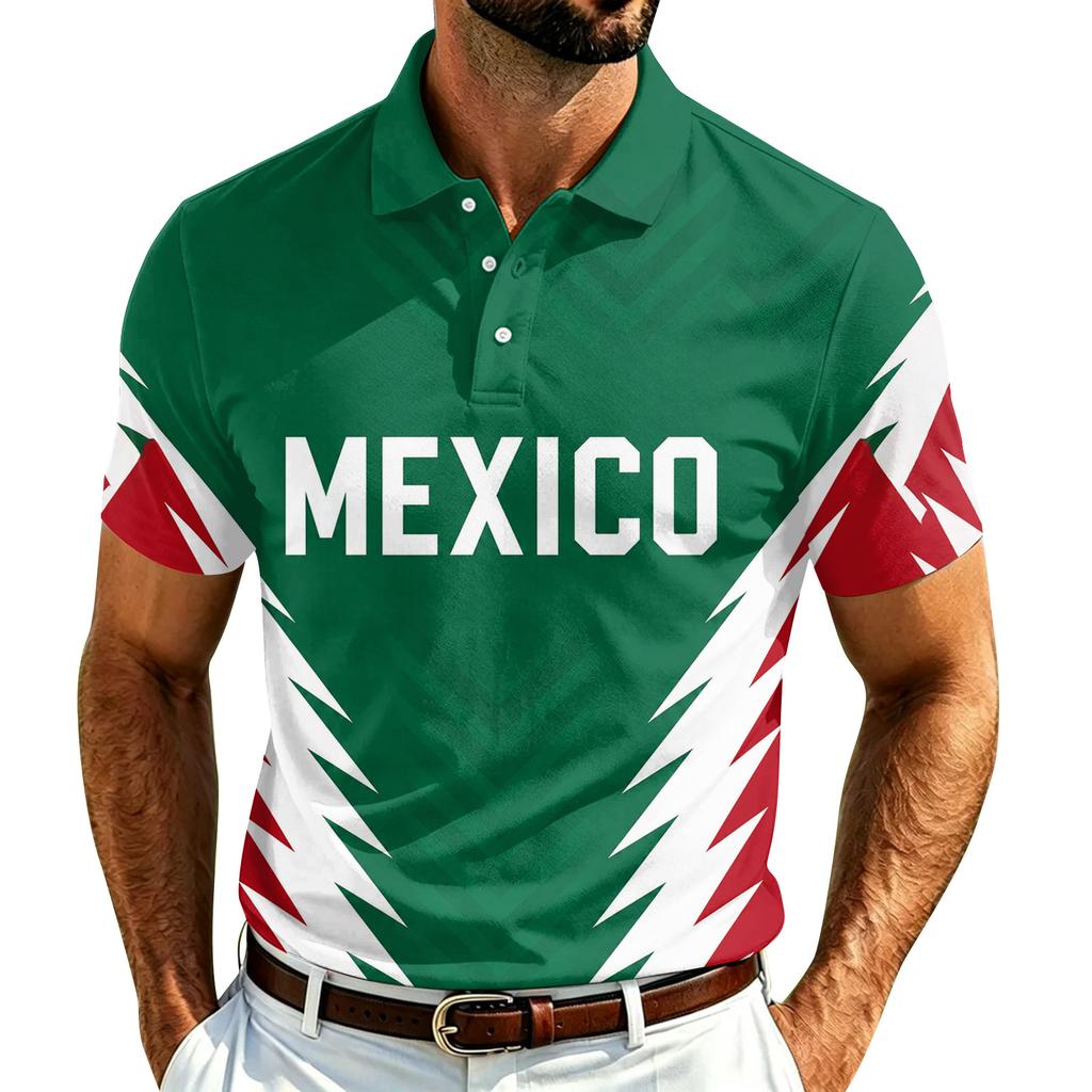 Men's Casual Short Sleeve Shirt with Mexico Print Quick Dry Lightweight Mesh Breathable for Summer Sports