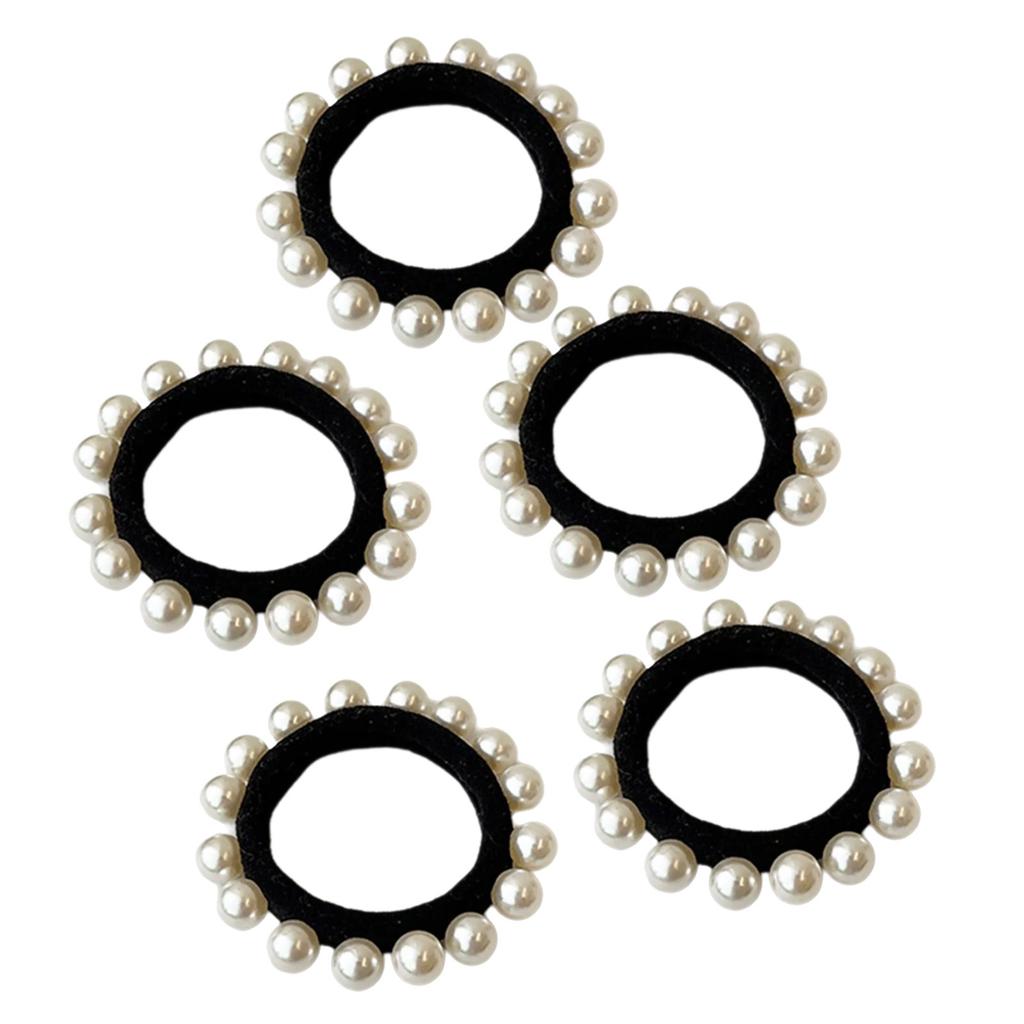5PCS NonSlip Hair Tie With Artificial Pearls Design High Stretch Hair Tie Hair Styling Accessories For Women Hairstyles