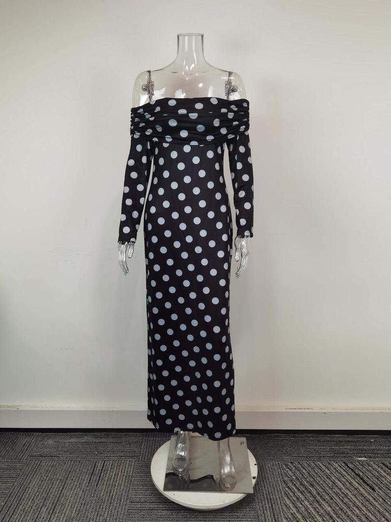 Women's 2026 Spring Retro Polka Dot One-Shoulder Dress