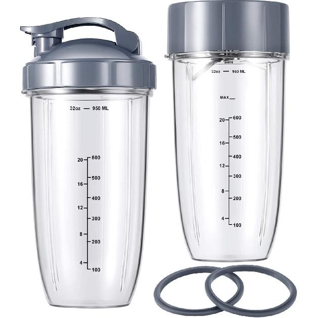 7 Pieces Nutribullet Blender Cups & Blade Replacement Set 32oz Huge Cup with 1 Flip-Top To-Go Lid and 1 Lid Ring & Premium Extractor Blade with