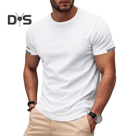 Men's Crew Neck T-Shirt Summer Short Sleeve Casual Tee Solid Color Muscle Fit Workout Top for Gym Daily Wear Sports