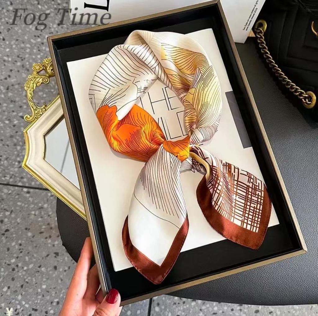 New silk scarf women's fashion versatile sense 70 square scarf neck protection scarf spring and autumn retro scarf tied bag