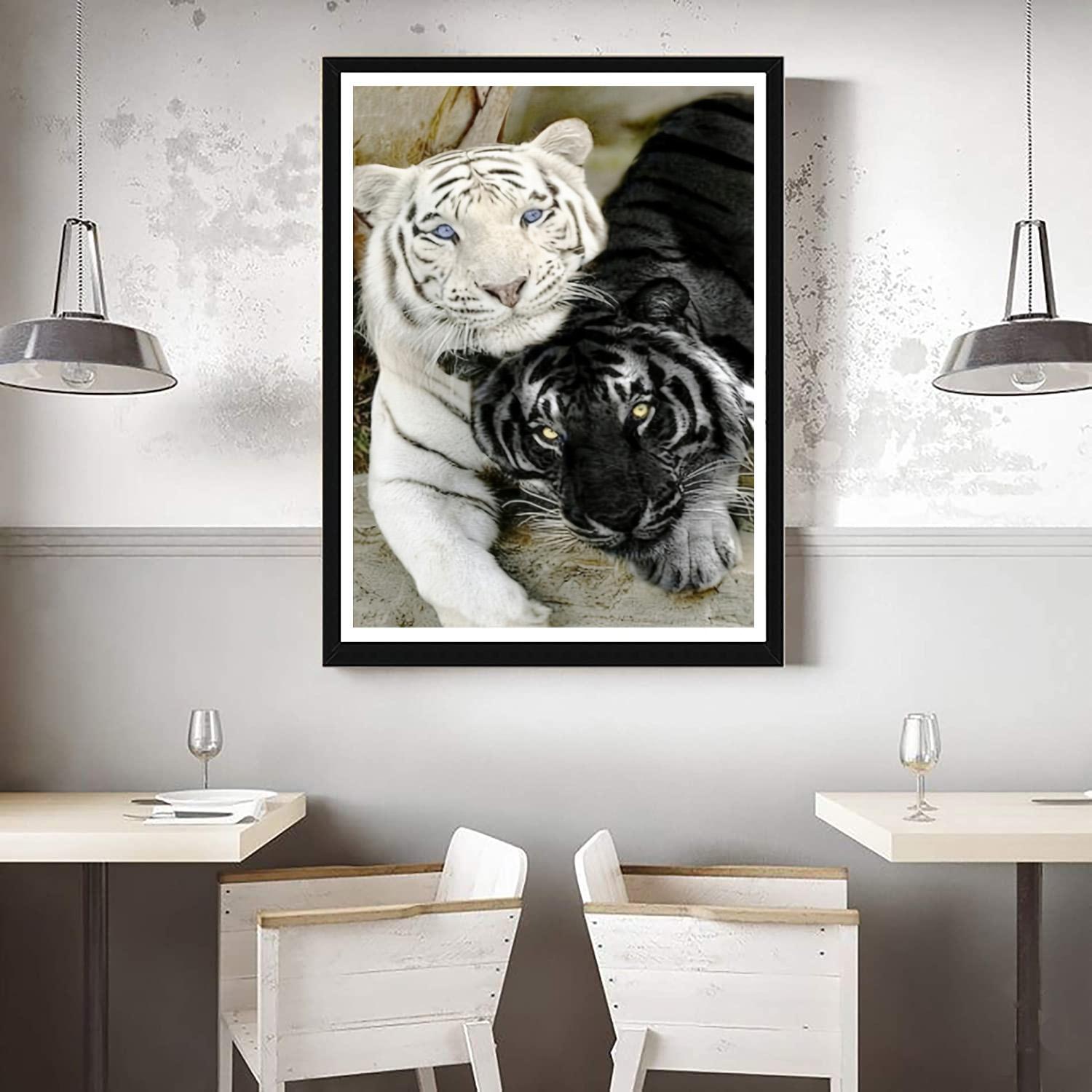 

5D DIY Алмазная картина Черно-белый тигр Набор для вышивки крестом Мозаика Алмазная вышивка Роза Полный круглый/квадратный дрель Украшение дома Round 40x50cm