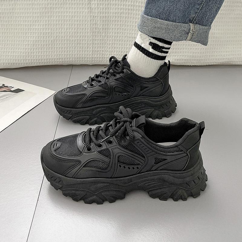 Thick-soled Solid Color Dad Shoes for Female Students Running Sneakers  New Summer Mesh Breathable Casual Shoes