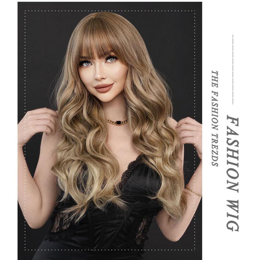Women's Simulation Wig 68cm Hair Brown Wig Long Curly Wig Full Headgear Rose Hair Net Headdress Beauty Decoration Wig
