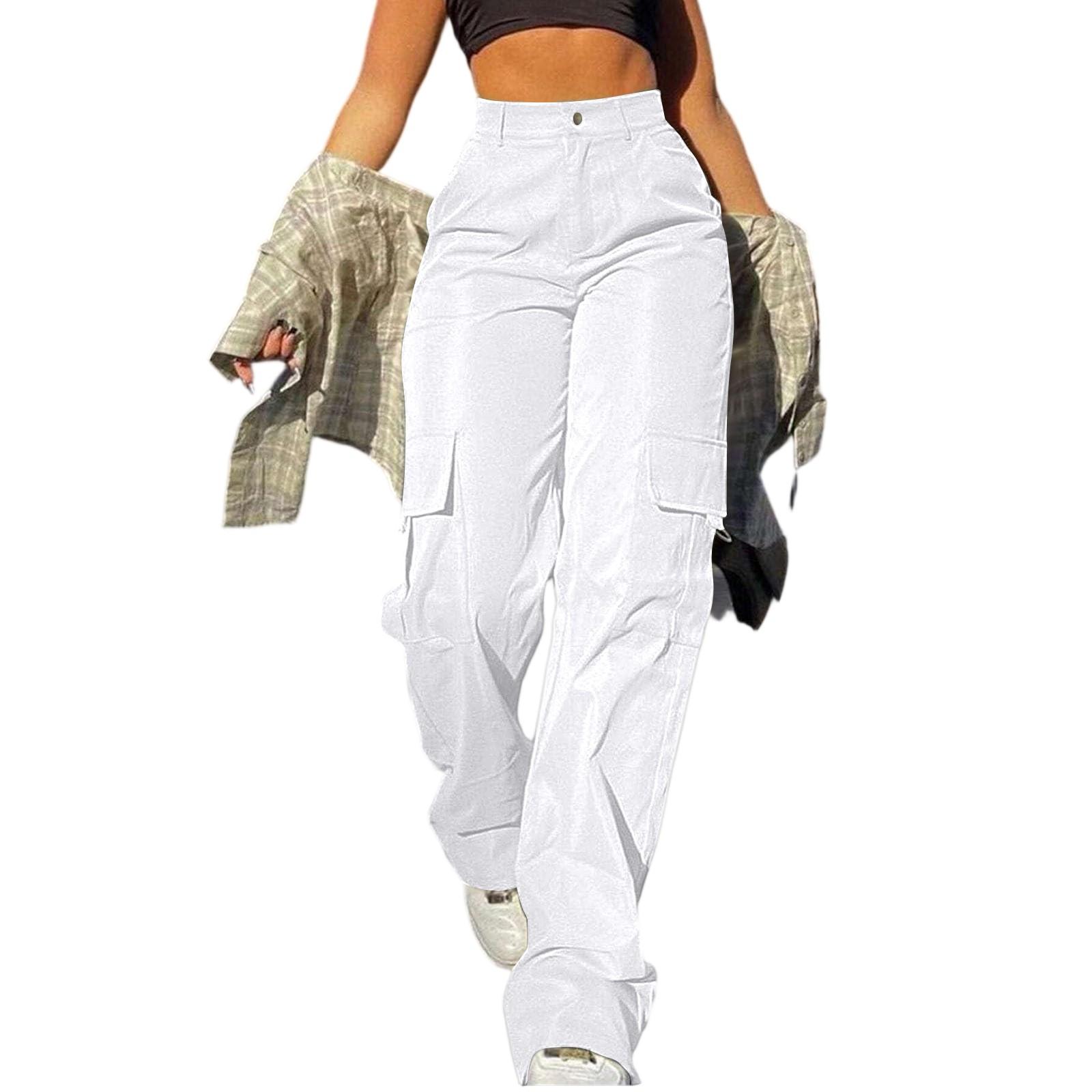 

Женские повседневные легкие походные брюки с высокой посадкой, без пояса, прямого кроя, свободные, с 4 карманами, брюки карго XL белый