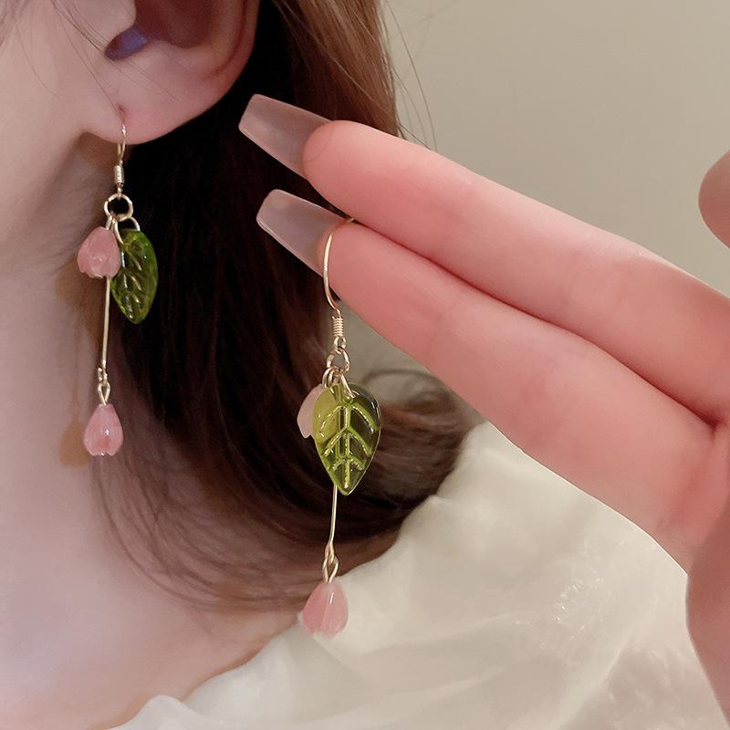 

2024 Fashion Sweet Resin Flower Leaf Earring For Women Korean Party Temperament Zircon Gifts