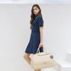 Goxo Zip Up Dress Navy Smile Heart Collar