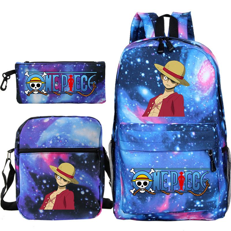 ONE PIECE Luffy Peripheral Student School Bag Three-piece Youth Backpack Shoulder Bag Pencil Case