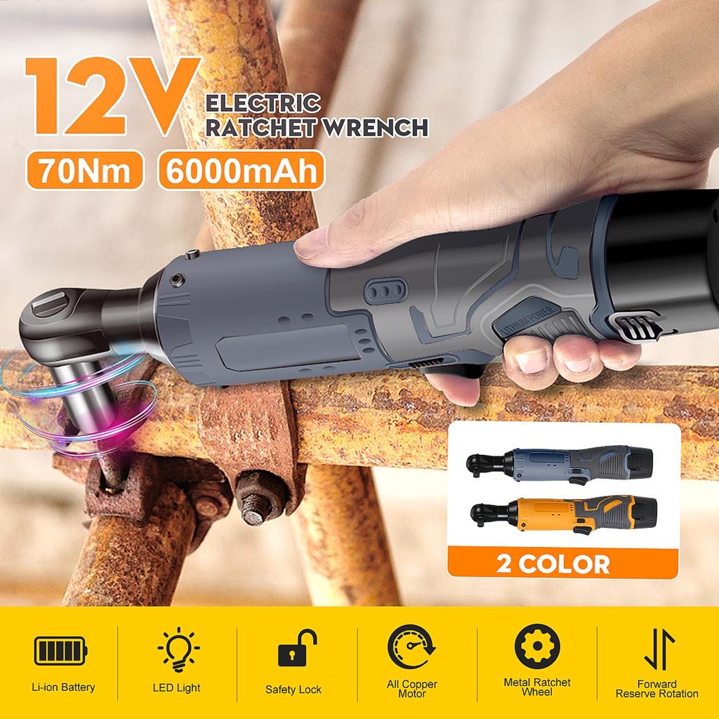 90° Electric Wrench Angle Drill Screwdriver 3/8'' 45NM Cordless Ratchet Wrench Scaffolding  With 2 Lithium-Ion Battery 12V