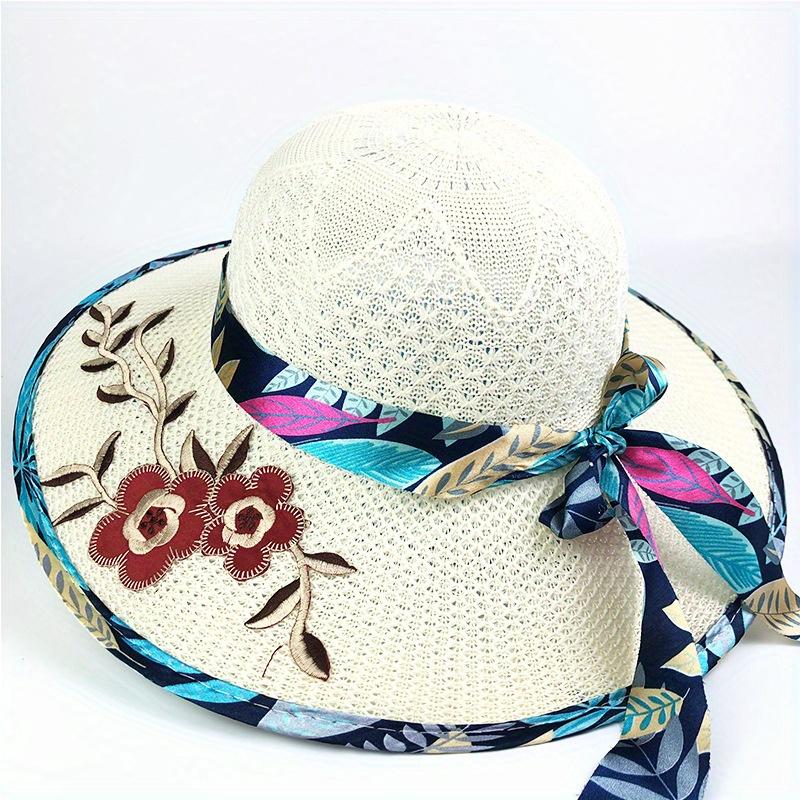 Women'S Wide Brim Straw Sun Hat with Floral Design - Breathable, Protection, Elegant Beach Cap for Summer, Beach Ha