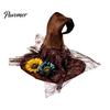 Retro-Stil Hexenhut Damen Großer Raffierter Hut, Halloween Filz Zauberer mit Rüsche/Blumen/Netz, Kostüm für Erwachsene Cosplay für Party, Maskenball Zubehör