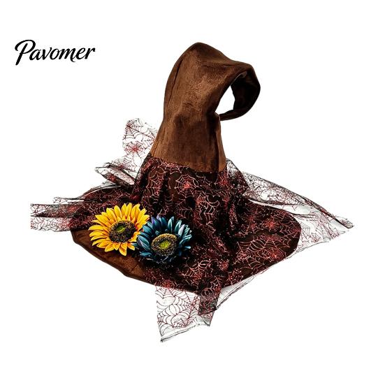 Retro-Stil Hexenhut Damen Großer Raffierter Hut, Halloween Filz Zauberer mit Rüsche/Blumen/Netz, Kostüm für Erwachsene Cosplay für Party, Maskenball Zubehör