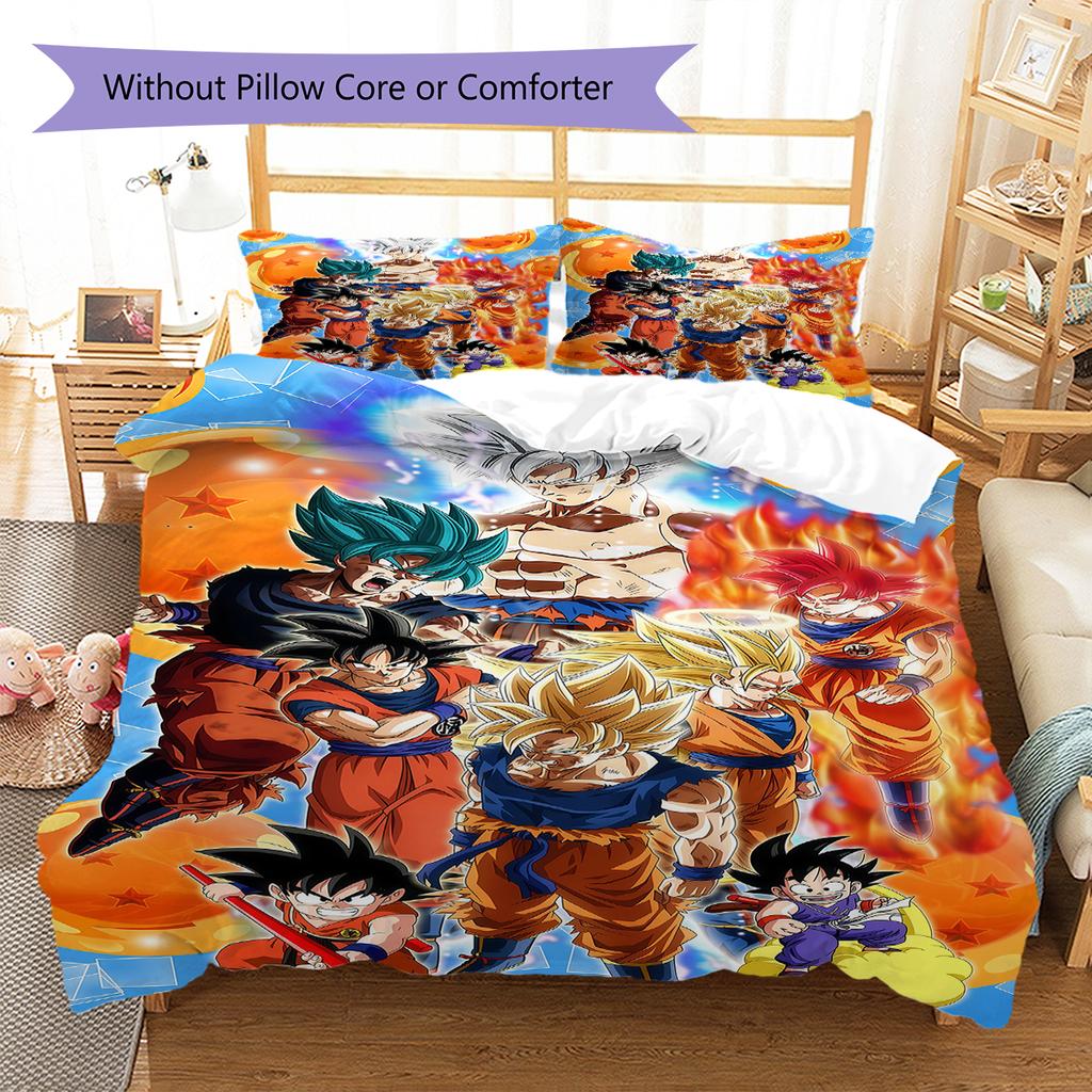 Povlečení se vzorem Son Goku, Sada přikrývky Potah na přikrývku Povlak na polštář Domácí dárek k narozeninám (1 * povlak na peřinu + 2 * povlak na polštář, bez jádra)
