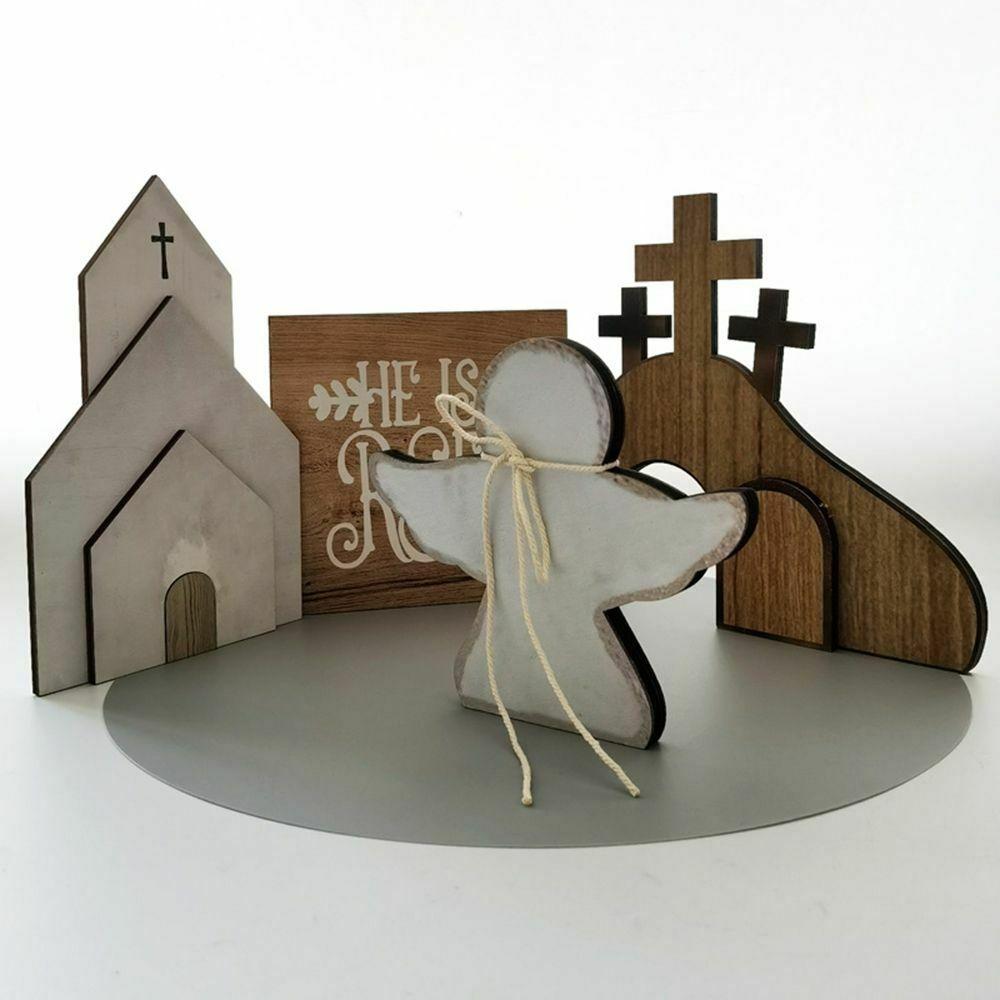 Ježíšův hrob Velikonoční podnos Dekor Sada Ručně vyráběná Scéna Vzkříšení Figura Vzkříšeného Krista Velikonoční Stolní Ozdoba pro Domov Kancelář