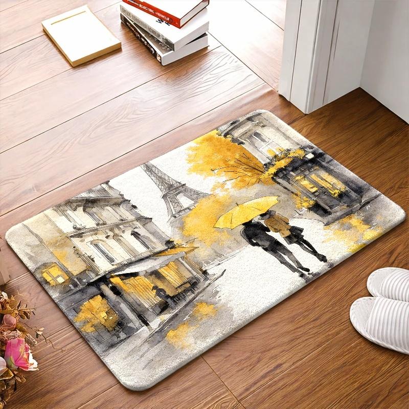1pc French Parisian Suitable for Bedroom, Non-Slip Rubber Backing Rug with Suitable for Living Room, Machine Washable Mat Suitable