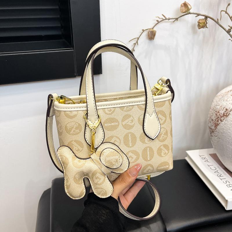 

Printed bucket bag women s new fashion trendy messenger bag versatile texture portable shoulder bag бежевий