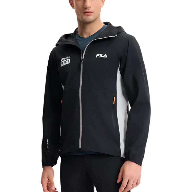 Fila Cycling Brand Logo Fashion Sports Hooded Jacket Men Jacket Deep-Black A11M518705F-BK