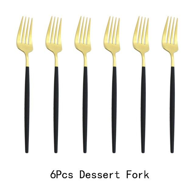 6pcs/Set Black Gold Dessert Fork Set Mirror Stainless Steel Colorful Fork Set Tableware Cutlery Set Home Party Kitchen Tableware