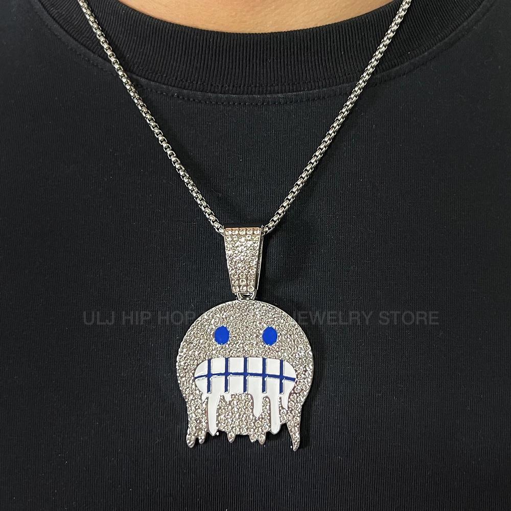 

Hip Hop Necklace Exaggerated Frozen Expression Face Pendant With 12mm Cuban Chain Iced Out Jewelry For Man Woman 20inch Necklace