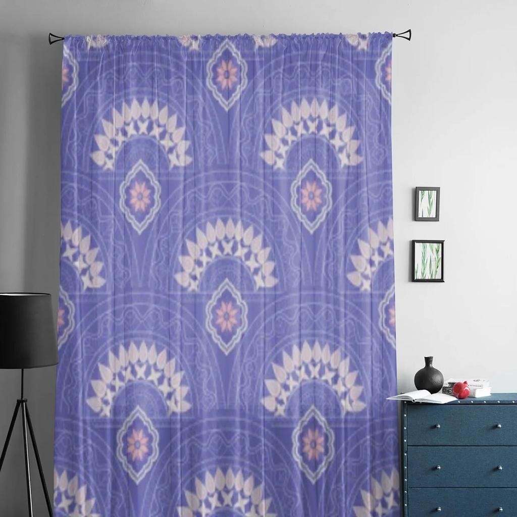 Abstrakte Ethnische Lila Tüll Sheer Vorhänge für Wohnzimmer den Raum Schlafzimmer Küchendekoration Voile Organza Vorhänge