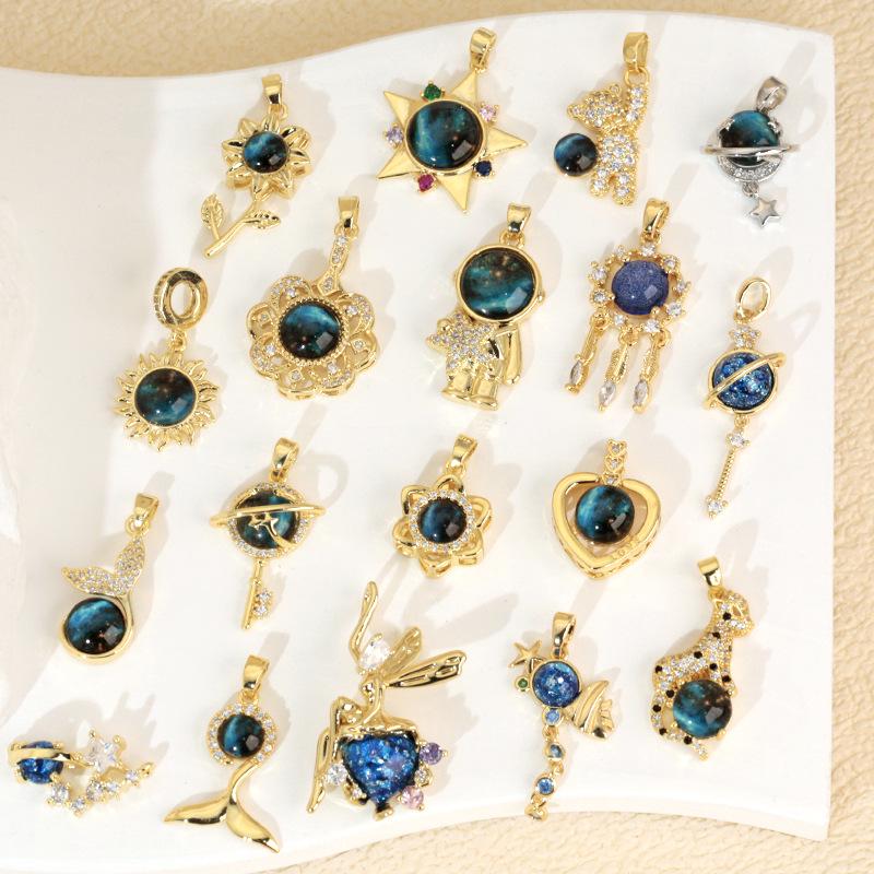 Kupfer Sternenhimmel Sonne & Mond Anhänger Halskette - Vielseitiges Luxus Schlüsselbein Kette Accessoire