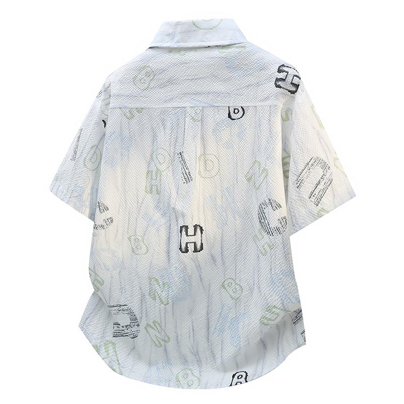 Sommer Hemd mit Buchstabenaufdruck Kurzarm Herren Kurzarm Hemd Jacke