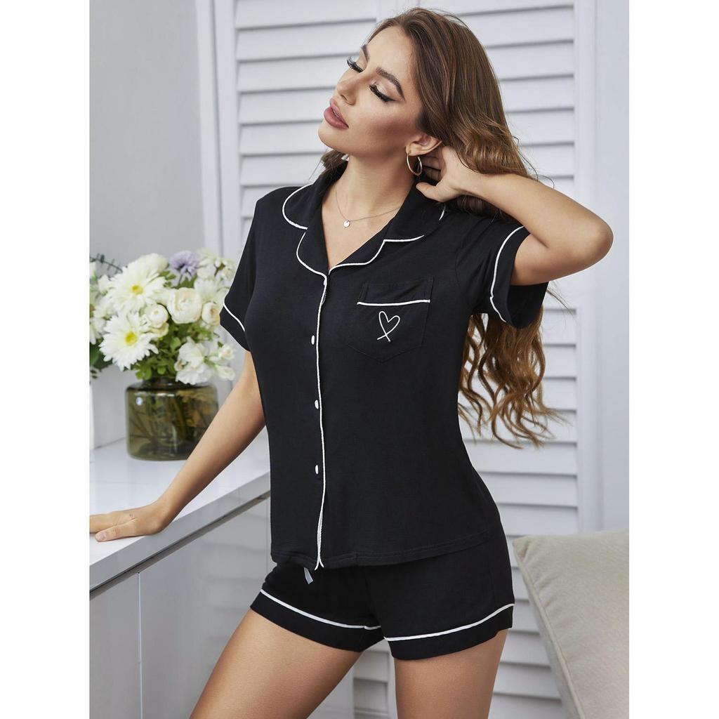 European and American Summer Pajama Set: Women's Cardigan, Short Sleeve Shirt, and Shorts
