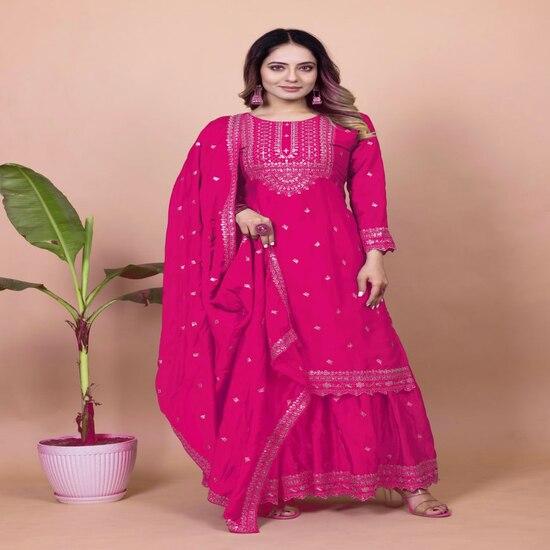 Dark Teal Embroidered Sharara Suit with Dupatta