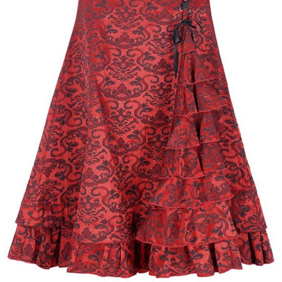 Halloween Skirt Jacquard Fishtail Women Punk Style Vintage Ruffles Bodycon Skirt
