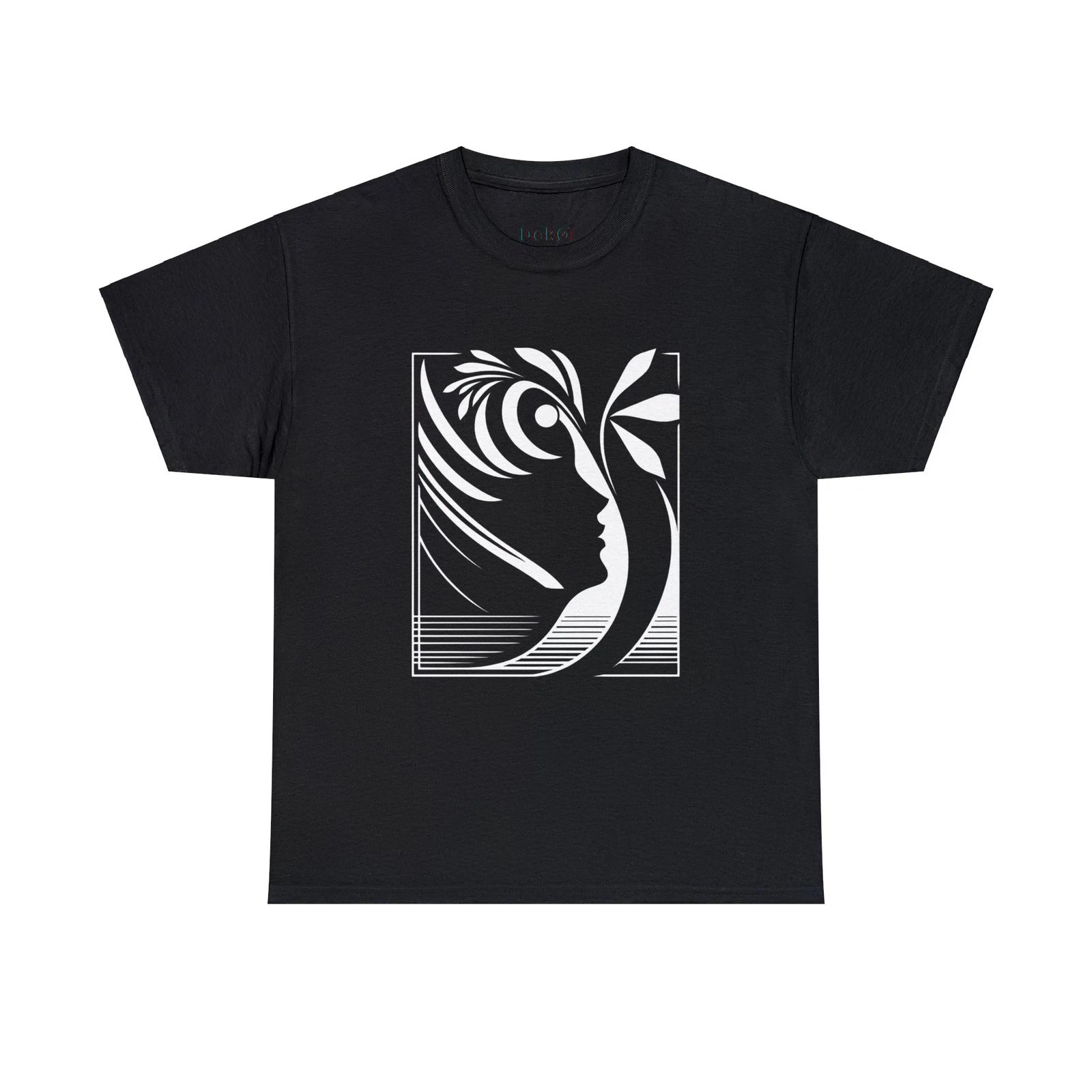 Unisex Adult T Shirt Designer Black White Elegant Tree With Face in Art Deco Tee 2XL