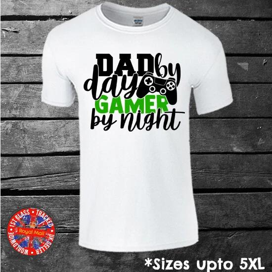 Dad By Day Gamer By Night T-shirt Mens Birthday Fathers Day Gift Gaming 4XL