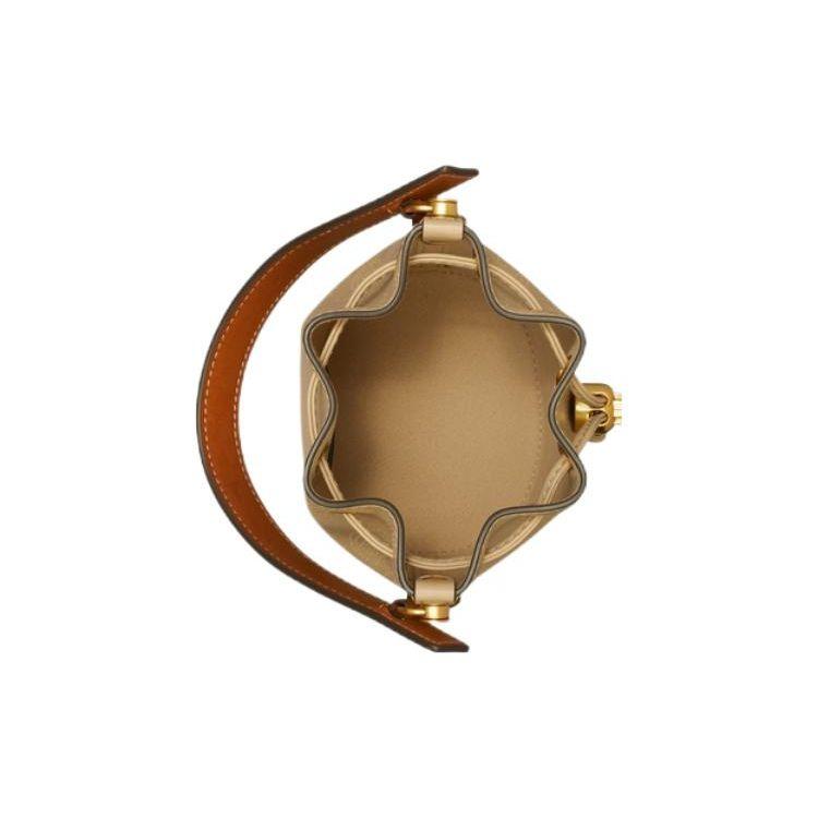 Tory Burch T Monogram Solid Color T Logo Embossed Hardware Drawstring Closure Bucket Bag Women Bags Almond-Pink 151614-200