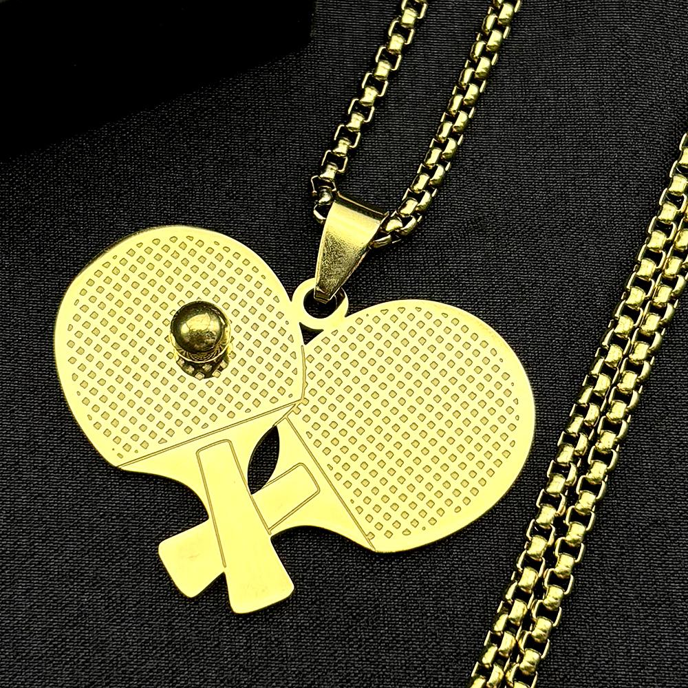 Table Tennis Racket Ball Chain Women Men Stainless Steel Gold Color Male Ping-Pong Sports Style Fashion Hiphop Necklace Jewelry