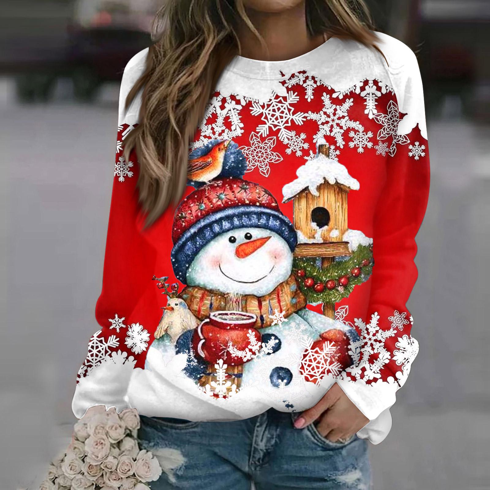 

Женские топы с круглым вырезом, хлопковая женская повседневная модная пуловер с длинным рукавом и круглым вырезом с принтом, блузка XL красный